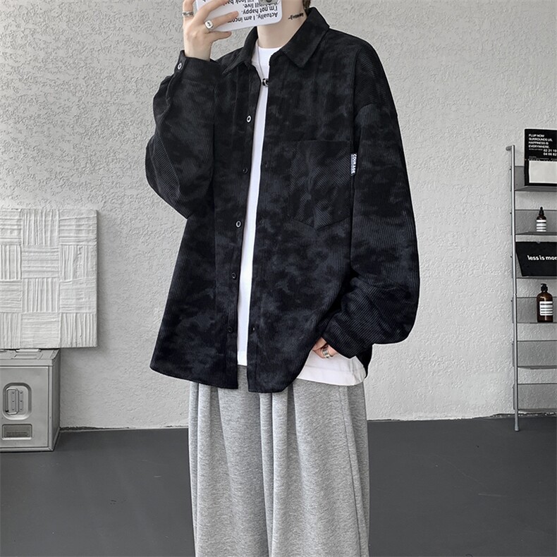 衬衫男春季新款港风宽松大码灯芯绒扎染长袖衬衫CS8108-P42,男装衬衫,星座214-3