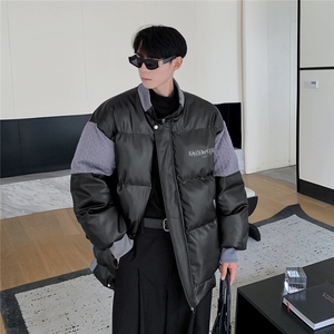 港风毛线衣拼接PU皮棉衣男成分：聚酯纤维MY78756P140控198图片