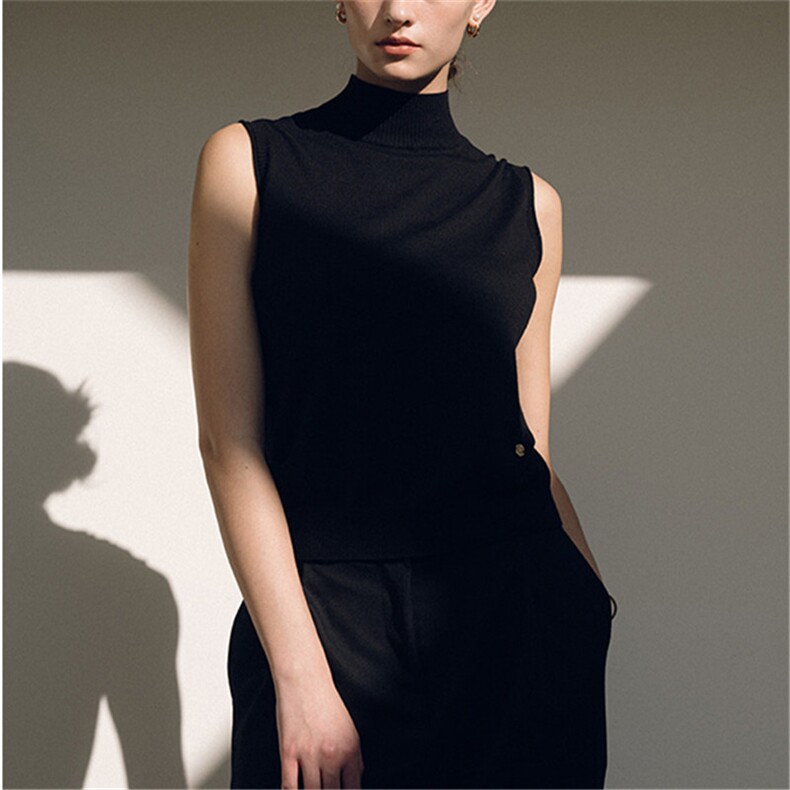 2024年秋季时尚气质无袖半高领显瘦纯色修身针织背心，女装背心吊带，佳弈羊绒