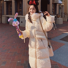 甜美少女橘色中长款羽绒服女2023冬季新款超好看温柔宽松加厚外套，女装羽绒服，2C085