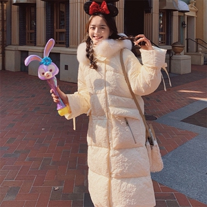 甜美少女橘色中长款羽绒服女2023冬季新款超好看温柔宽松加厚外套图片