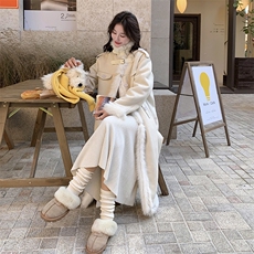 皮毛一体羊羔毛毛呢外套女中长款棉服长款2C133-963-P235-K338，女装毛呢外套，2C133