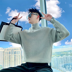 AM206/P88控118秋季社会小伙潮流纽扣百搭纯色打底针织衫男灰首，男装T恤，星座305B-1