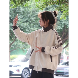抖音得物高品质 美式高街重磅结构设计拼接织带立领卫衣外套 CM42图片