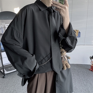 送领带 中性夏季冰丝长袖衬衫男女港风DK帅气外穿衬衣C623/P35图片