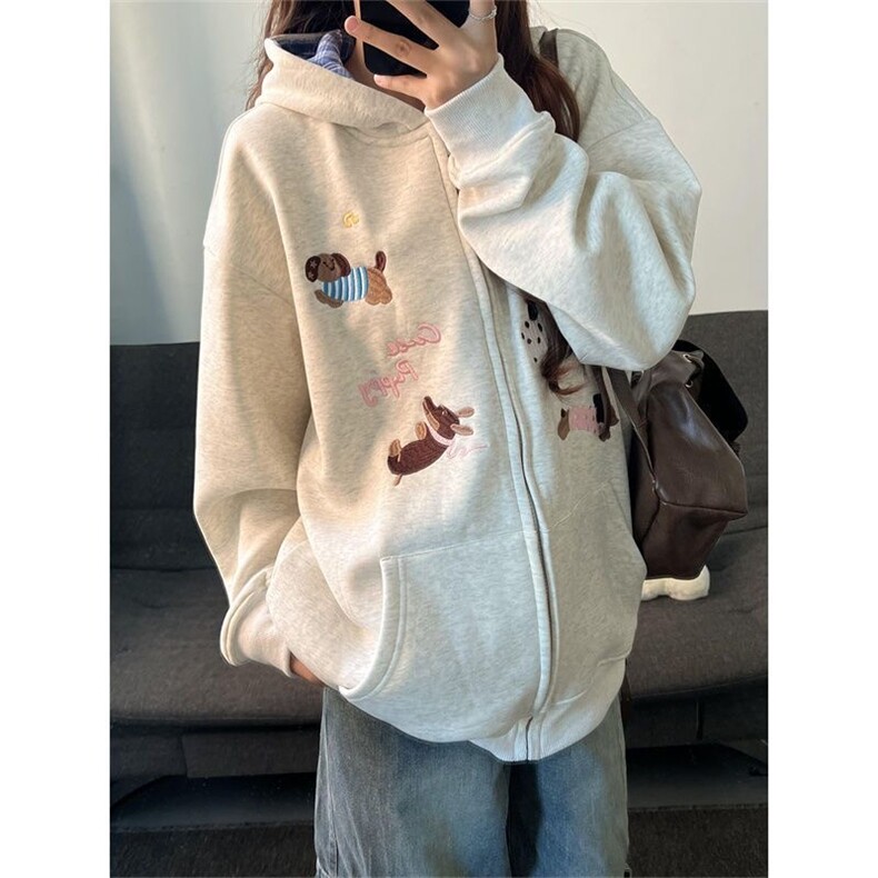 5653-P56原版做工刺绣纯棉华棉复合休闲宽松连帽卫衣外套加绒,女装短外套,星座617A-2