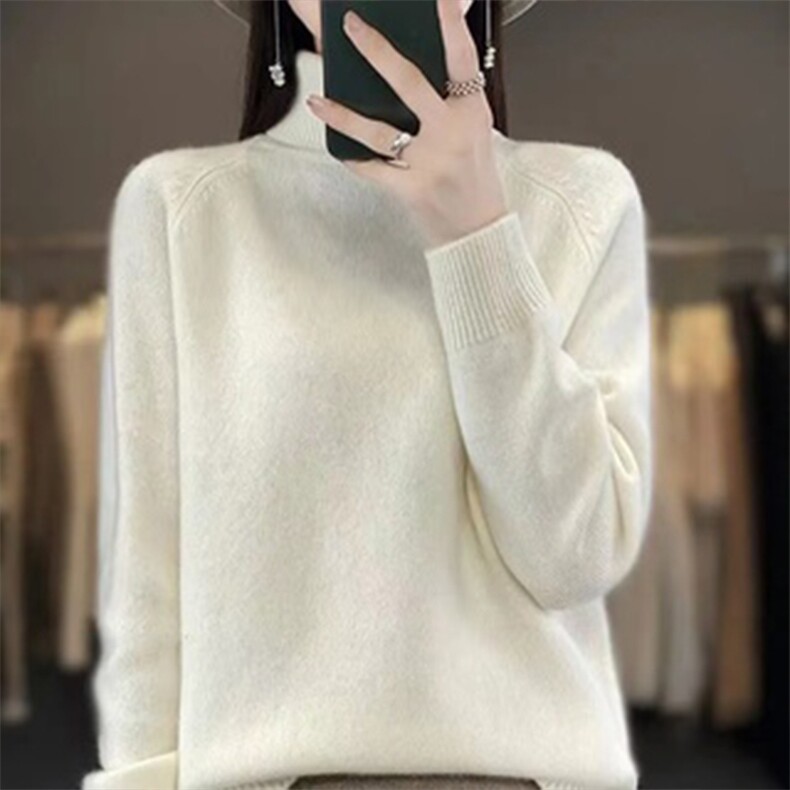 秋冬新款高翻领毛衣女宽松内搭韩版套头保暖显瘦气质打底针织衫,针织衫/毛衣,德尔信羊绒
