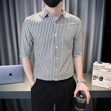 夏季男士七分袖条纹衬衫男休闲修身休闲衬衣A236-C665-P58，男装衬衫，电商A236