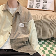 春夏季新款衬衫潮流慵懒男方领宽松型灯芯绒拼色长袖衬衫GC08P38，男装衬衫，星座1116-2