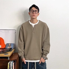 春秋季假两件拼接V领卫衣男款重磅宽松休闲上衣轻熟风打底衫，男装T恤，星座1210-1