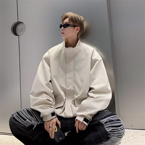 翻领纯色夹克男士春秋季百搭长袖休闲外套港风痞帅上衣服JK7816