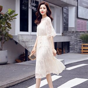 夏季特价高质感孕妇短袖连衣裙舒适凉快圆领气质蕾丝长裙，女装连衣裙，美吧服饰