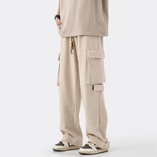 春季高街潮牌宽松抽绳长直筒裤日系复古休闲工装裤男K6034-P45，男装休闲裤，星座512-2