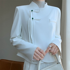 2025年夏季凉感常规不连帽免烫处理立领修身型新中式外套，女装T恤，佳绒高端店