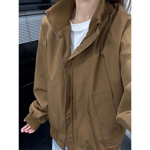 现货 26春装美拉德立领飞行夹克纯色复古廓形高街棒球服外套图片