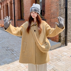 设计感休闲纯色毛呢外套女2025年冬季新款韩系小个子显瘦呢子大衣，女装羊绒大衣，2D012