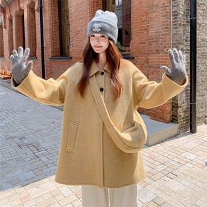 设计感休闲纯色毛呢外套女2025年冬季新款韩系小个子显瘦呢子大衣图片