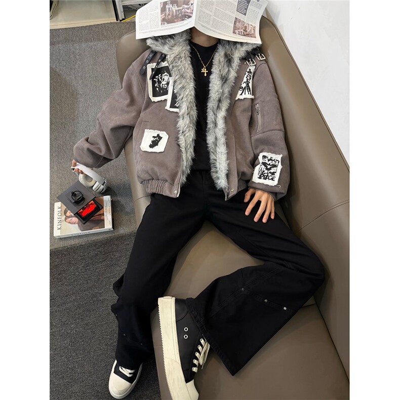 网图美潮贴布绣座山雕棉服外套W1952/特P115,男装棉衣,电商B350