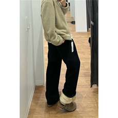 冬季加绒羊羔绒纯色休闲卫裤休闲裤潮百搭WK03特P49灰色，男装休闲裤，电商C310