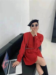 时尚百搭收腰披肩长款连衣裙21Q-029，女装连衣裙，红衣情缘