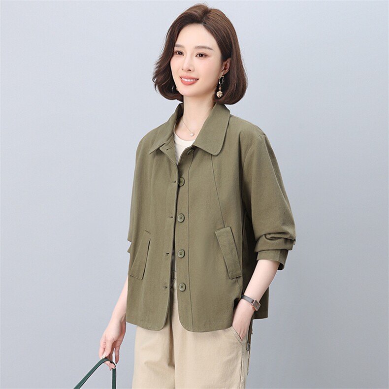 中年妈妈纯棉风衣外套女短款2025春秋新款小个子宽松大码夹克上衣,女装短外套,忆绮罗
