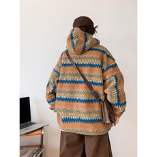 毛毛外套男士韩版潮流拼色百搭帅宽松连帽2024冬季棉服W6324-P58，男装夹克，星座412-2
