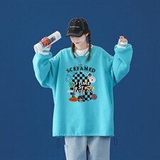 中性风2024秋季新款ins潮牌港风棋盘格字母印花卫衣B06p55控68，男装卫衣，A247A