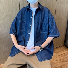 夏季牛仔衬衫男短袖休闲港风百搭韩版宽松潮复古外套C1190-P40，男装衬衫，星座1008