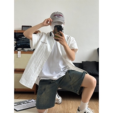 夏季新款速干短袖刺绣衬衫潮流港风宽松百搭男半袖CS285-P35，男装T恤，星座301C-5