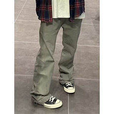 绿色美式复古裤子男春秋季新款解构牛仔工装裤直筒弯刀微喇裤，男装休闲裤，星座506A