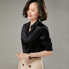 优雅气质减龄小翻领真丝衬衫红色显瘦长袖上衣，女装衬衫，宋氏羊绒