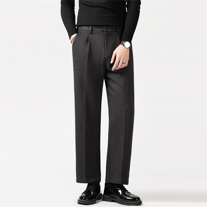 秋冬季新款男生九分裤磨毛呢子直筒长裤西裤男休闲裤K6795-P51，男装西裤，星座412-3