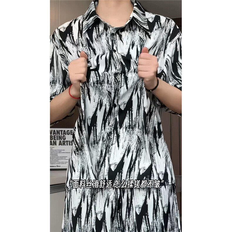 短袖衬衫男+短裤男套装男100%聚酯纤维M-5XL大码TZ78721P50控98图片