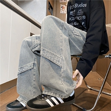 美式秋季新款复古高街拼接宽松直筒牛仔裤B315-K24277-p55控78，男装牛仔裤，电商B315