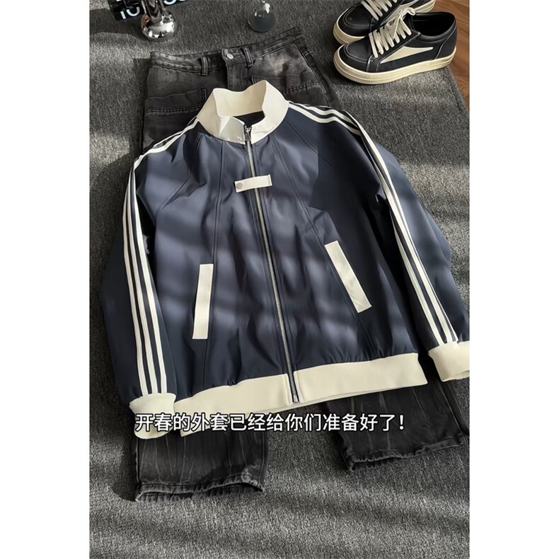 2026春季新款港风切片大码翻领拼色夹克M-5XHJ26133-特P45,男装夹克,电商A022