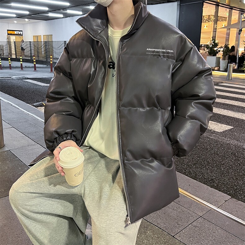 新款立领pu皮印花棉衣男秋冬季加厚面包服外套保暖棉服MY609-P115,男装棉衣,星座505-3