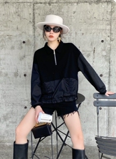 2021秋季新款拼接款翻领拉链款针织卫衣，女装卫衣/绒衫，微迪菲