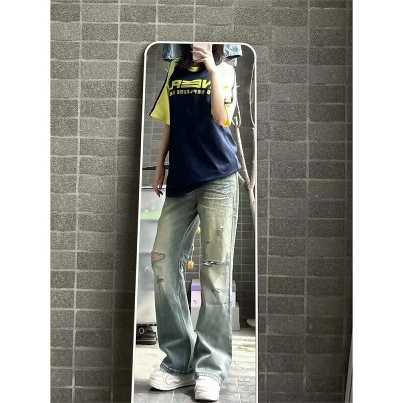 D8262-P48新款2025夏季男女时尚潮牌破洞牛仔裤-网图现货,男装牛仔裤,星座603-2