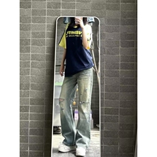 D8262-P48新款2025夏季男女时尚潮牌破洞牛仔裤-网图现货，男装牛仔裤，星座603-2