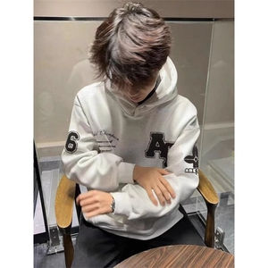网图高街字母植绒绣花连帽运动衫男子秋冬宽松卫衣YY802-P45图片