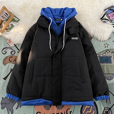 冬季港风bf拼接连帽棉衣潮流百搭面包服外套假两件棉服W7969-P76，男装棉衣，星座512-4