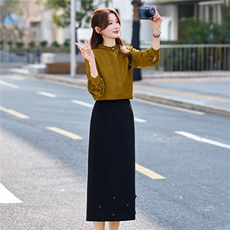 BAO现货2026新款春装时尚气质优雅花边领衬衣百搭半身裙两件套，女装套装/套裙，火爆靓佳人