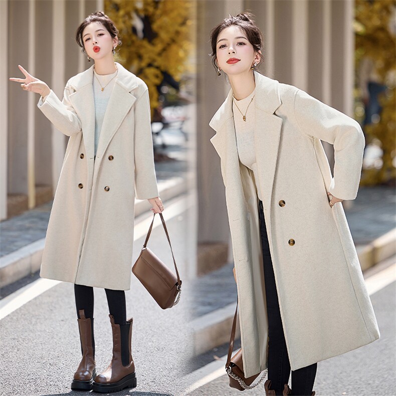 中长款西装领简约高级感双面羊绒长毛羊毛大衣外套女2024秋冬新款，女装毛呢外套，初闻兮