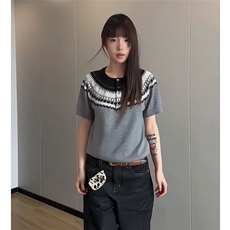 2025夏季冰丝针织衫宽松上衣女短袖t恤女士薄款套头洋气小衫，男装针织衫/毛衣，星座506A