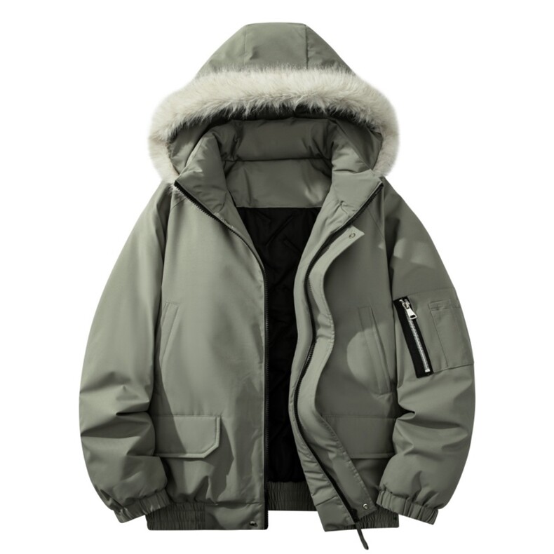 自家图有视频复古加绒毛领外套棉衣新款连帽派克棉服M2572p95，男装棉衣，电商D315