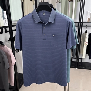 夏季冰丝短袖条纹翻领POLO衫男T恤潮流品质上衣体恤男装图片