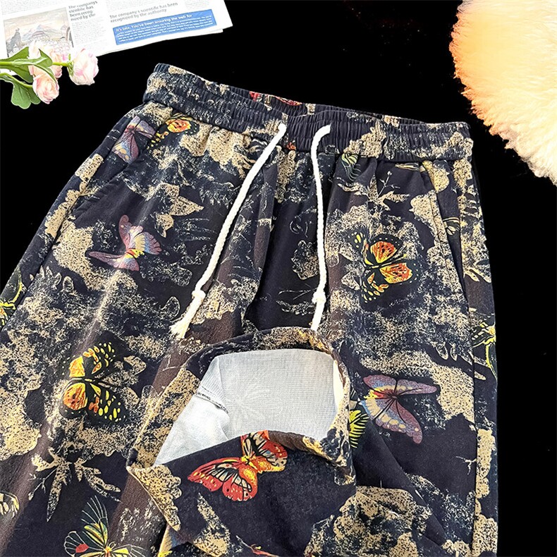 夏季花纹短裤男吸汗透气潮牌宽松休闲运动五分时尚裤子DK0023P25,男装牛仔裤,电商A128