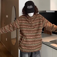 新款秋冬连帽卫衣男女日系潮牌宽松休闲条纹套头外套MY12-P60，女装短外套，星座208-5