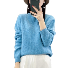 圆领套头慵懒风宽松外穿2024新款秋纯色羊毛衫女短款堆堆领，女装羊毛衫，蒙特羊绒