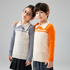 精选儿童Polo领羊毛针织衫男女童拼色麻花打底毛衣宝宝长袖上衣，童装儿童羊毛衫，初丹羊绒童装